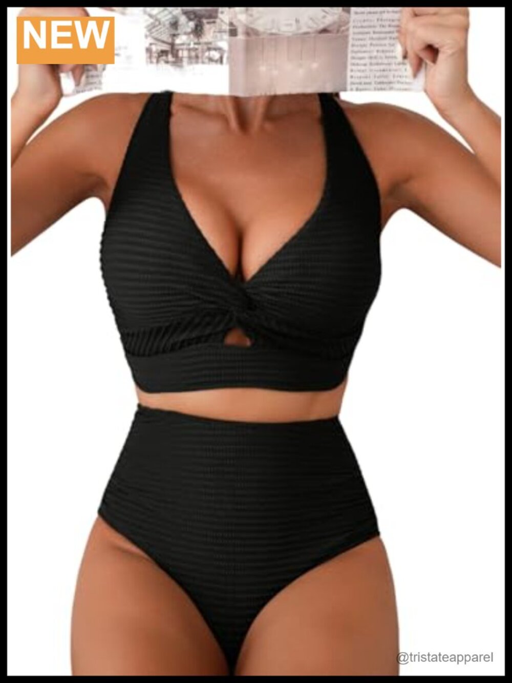 Textured Bikini Set 2 Piece Twist Front V Neck High Waist Swimsuits